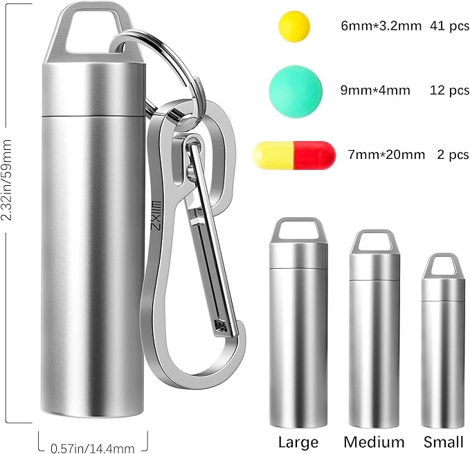 Small Pill Case, Portable Metal Pill Holder Keychain Waterproof Pill Box Container Mini Stainless Steel Pill Organizer for Travel Purse Pocket
