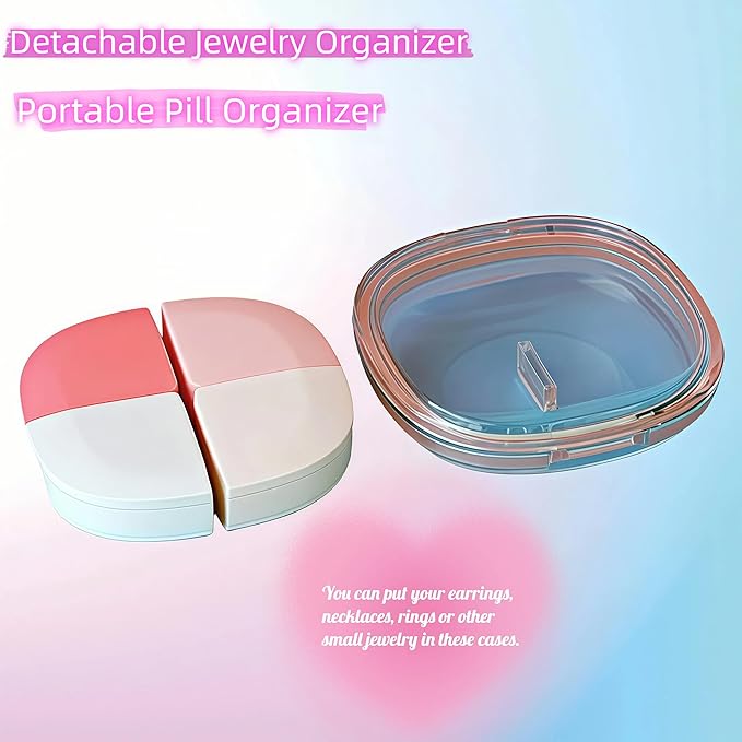 Portable Pill Organizer, Small Pill Case with Pocket 4 Compartments, Travel Pill Box, Pill Container to Hold Vitamin, Fish Oil, Supplement or Jewelry (Red, 4 Case)