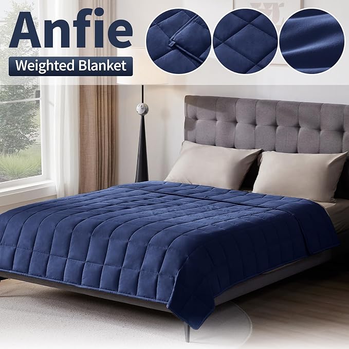 Weighted Blanket Queen Size (60"x80" 17lbs),Ultra Soft and Cozy Cooling Weighted Blanket Queen Size for Adult,Heavy Blanket with Machine Washable Soft Blanket, Blue