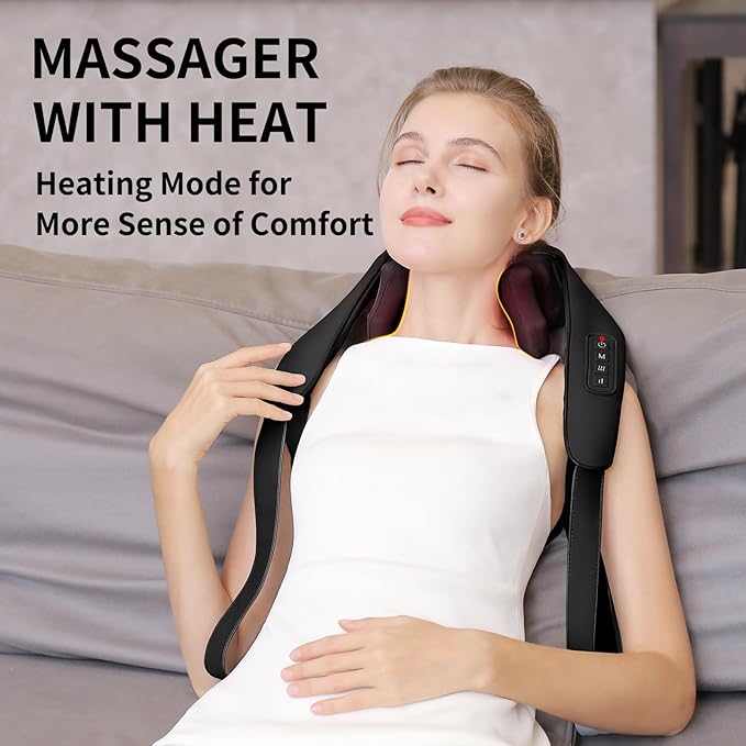Shiatsu Neck Massager for Pain Relief Deep Tissue, Cordless Shoulder and Back Massager with Heat, Kneading Whole Body Massager Use for Home Office Car, Gifts for Mom Dad Him Her