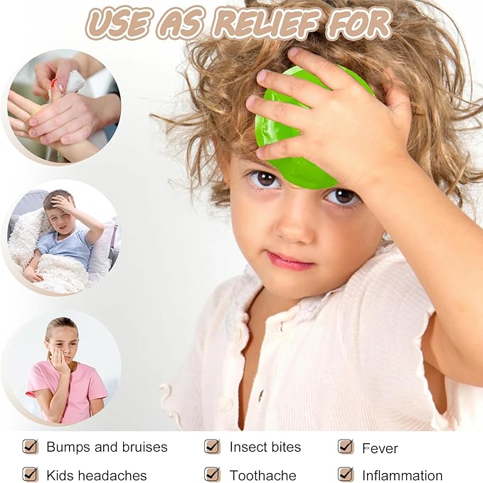 WORLD-BIO Kids Ice Packs - 3 Reusable Gel Boo Boo Packs with Soft Sleeves | Cold/Hot Therapy for Pain Relief, Fever, Headaches, Wisdom Teeth | Safe for Babies, Toddlers & Travel First Aid