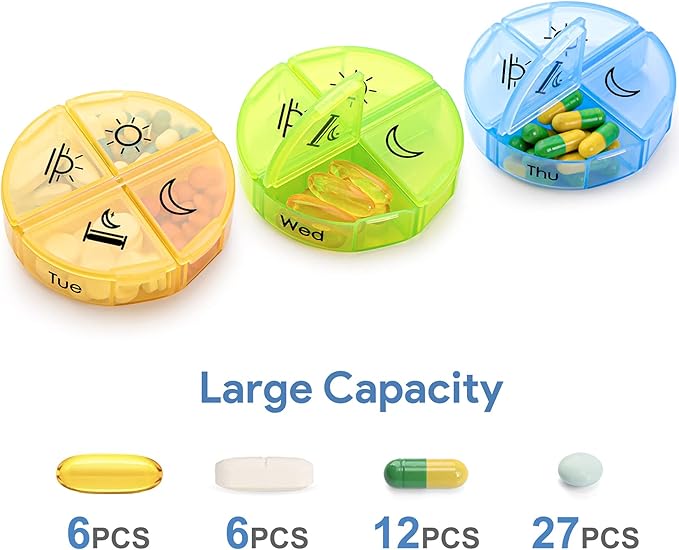 Weekly Pill Organizer 4 Times a Day, 7 Day Pill Cases, Large Portable Pill Box Medicine Organizer for Pills Vitamin Fish Oil Supplement