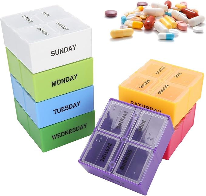 ZJchao Weekly Portable Pills Organizer Box Container 4 Times a Day Large Capacity Weekly Jewelry Case for Pills Vitamin Fish Oil Supplements