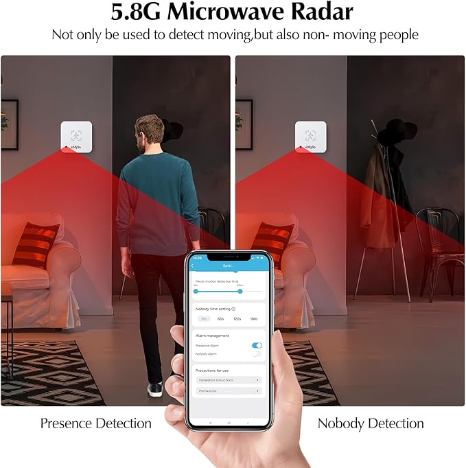 eMylo WiFi Human Presence Sensor, WiFi Millimeter Wave Radar Detection - No Hub Needed, 24/7 Smart Motion Detecter for Home & Business(2.4 GHz Wi-Fi Required) (Motion Sensor 1 Pack)
