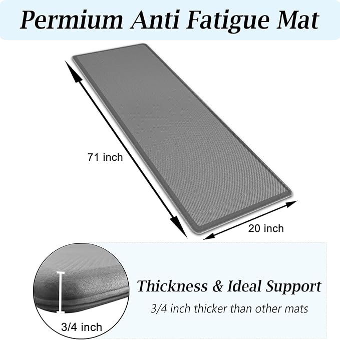 Artnice Anti Fatigue Kitchen Mat, 3/4 Inch Thick Waterproof Non Slip Cushioned Kitchen Rugs, Memory Foam Comfort Standing Mat for Home, Sink, Office, Laundry (20"x71",Grey)
