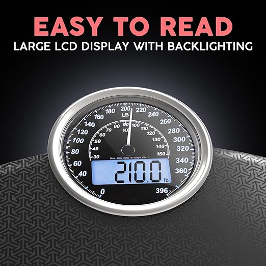 Adamson Hybrid 2-in-1 Analog & Digital Weighing Scale for Body Weight up to 400lbs - Thick Tempered Glass - Extra Large Display - Easy to Read Digital Bathroom Scale - New Version - Black Matrix