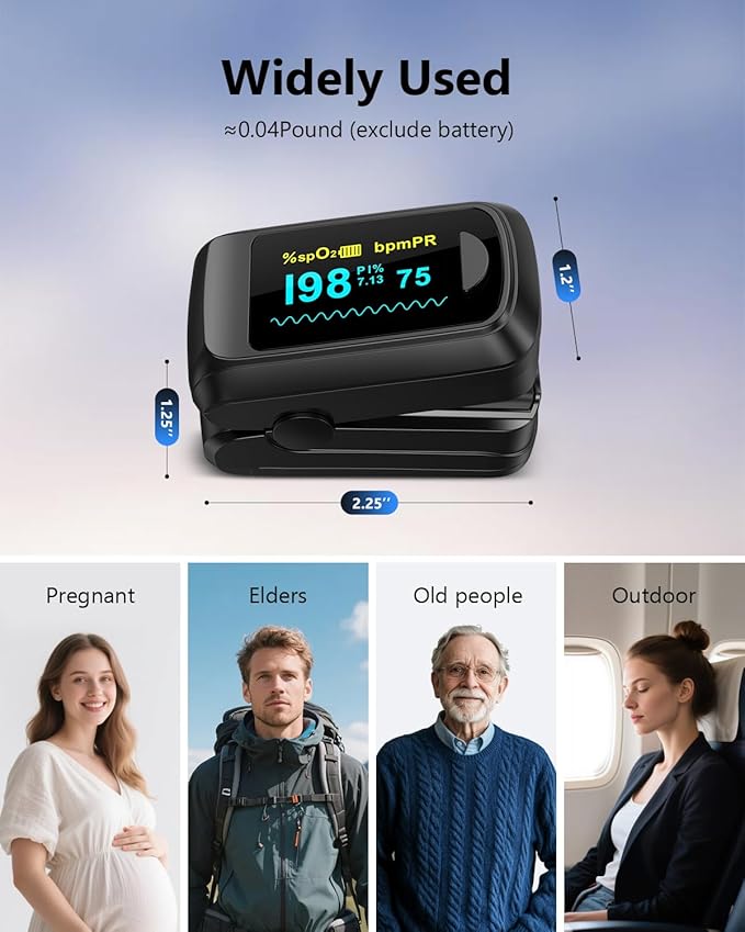 Fingertip Pulse Oximeter HealthTree Blood Oxygen Monitor Pulse Ox, Heart Rate monitor and Spo2 Reading Oxygen Meter Included Lanyard and AAA Batteries