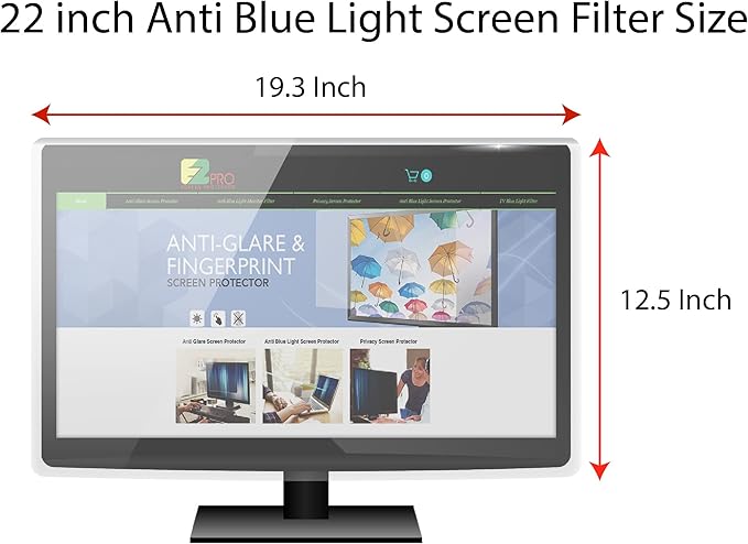 Premium Anti Blue Light Screen filter for 22 Inches Computer Monitor, Screen Filter Size is 12.5" Height x19.3" Width, Blocks Harmful Blue Light, Reduce Digital Eye Strain Help Sleep Better