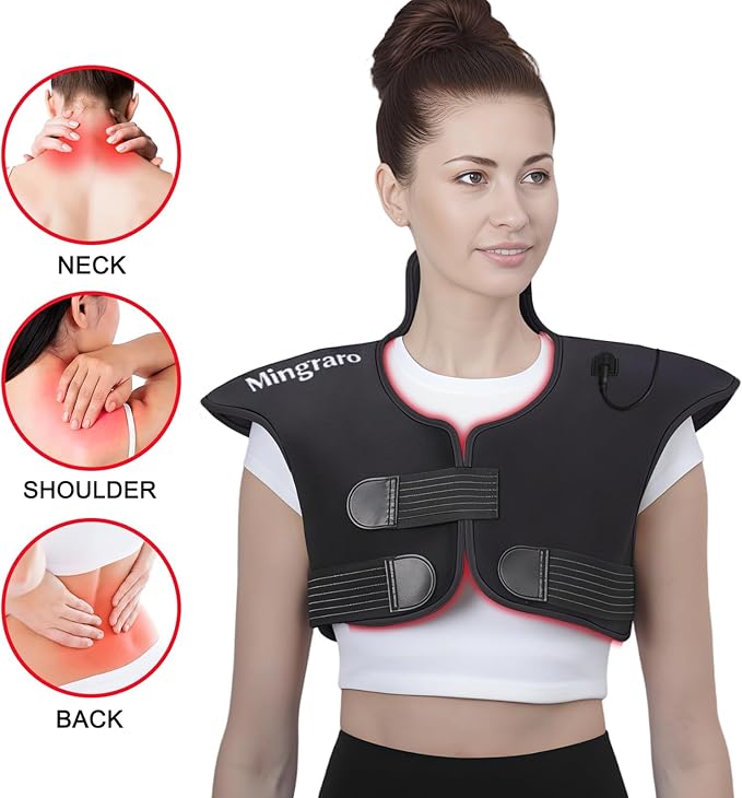 Red Light Therapy for Shoulder & Neck, 165 LEDs 660nm & 850nm Near Infrared Light Therapy for Upper Back, Wearable Pain Relief Pad for Muscle, Stiffness, Home & Office Use，Black