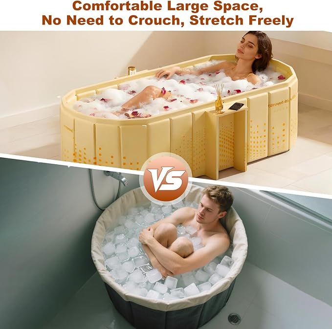 Portable Bathtub for Adult 47" Large Collapsible Cold Plunge Bathtub Foldable No Installation Ice Bath Tub for Shower Stall, Bathroom Hot SPA Soaking Standing Tub