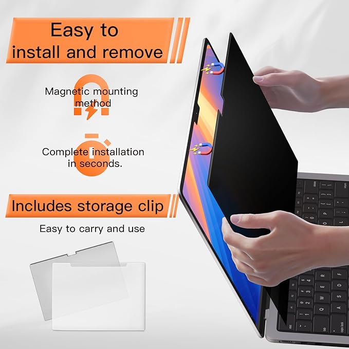 Mamol Magnetic Privacy Screen for MacBook Pro 13 Inch(2016-2022, M1, M2), Anti Glare Blue Light Filter with Camera Cover, Anti Spy Laptop Screen Protector