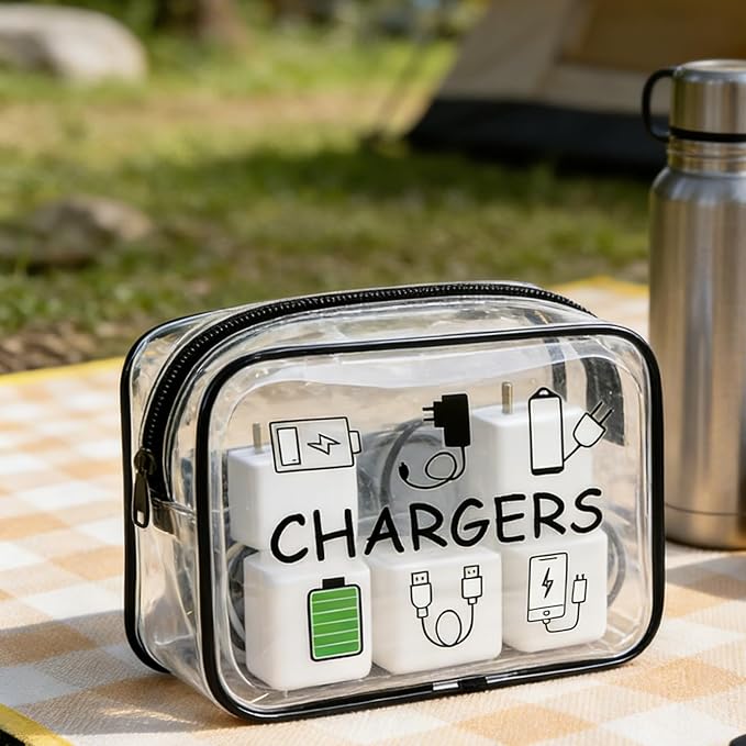 ZAHSY Clear Organizer Pouch Travel Charger Bag with Zipper Charger Cable Storage Travel Makeup Bag for Chargers Accessory Pouch Traveling Gifts for Women Organising Bags Zipper Pouches for Organizing