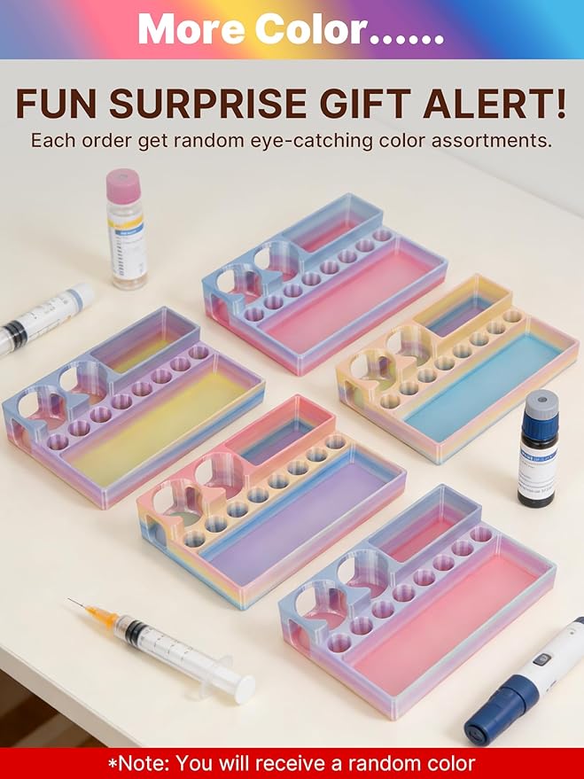 Insulin & Peptide Vial Storage Case– 3ml & 30ml Vial Holder with Space for Syringes & Prep Wipes – 3D Printed Color Mixing Design – Travel & Freezer Safe (Random Color)