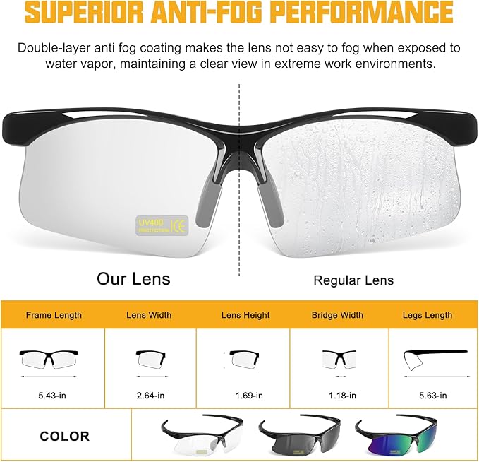 OXG 12 Pack Anti Fog Safety Glasses for Men, ANSI Z87.1 Safety Goggles Impact Scratch Resistant Eye Protection for Work