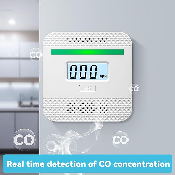 Carbon Monoxide Detector,Portable CO Alarm CO Gas Monitor Alarm with LCD Digital Display Sound Light Warning,Battery Powered High Accuracy CO Alarm Detectors for Travel Home Office Kitchen Car Hotel