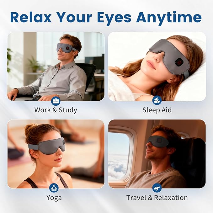 Cordless Heated Mask for Dry Eyes, Light Blocking Sleeping Mask, Warm Compresses Electric Heating Pad for Stye Treatment, Blepharitis, Sinus, Migraine - Gifts for Women and Men (Grey)