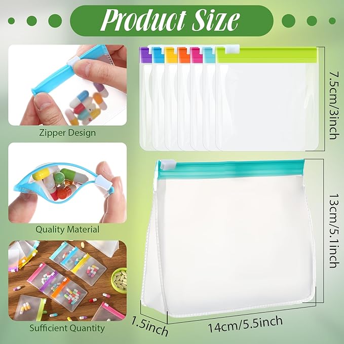 Sherr 56 Pcs Zippered Pill Pouch Bags Pill Pocket Reusable Clear Plastic Pills Bags Translucent Travel Medicine Organizer Travel Storage Pouches with Slide Lock for Pills Small Items(Candy Color)