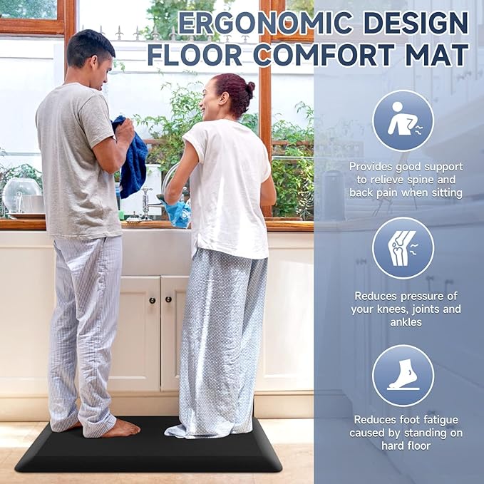 4/5 Inch Thick Kitchen Mats for Floor, StepRite Kitchen Rug for Standing Desk, Non-Slip, Thicker, Stain & Water Resistant, Comfort Anti Fatigue Floor Mat for Home, Kitchen, Office - Black,70 * 24''