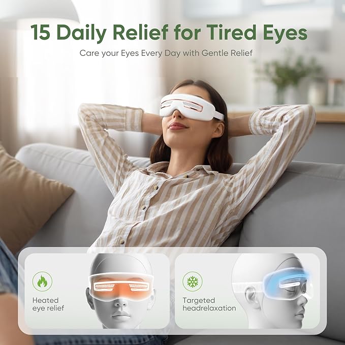 Eye Massager with Heat and Cooling, Smart Sleep Mask for Migraine & Headache Relief with Bluetooth Music, Face Massager, Mask for Migraine and Dry Eye Relief, Birthday Gifts for Mom Dad Men and Women