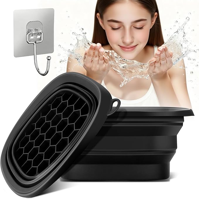 Face Bowl for Ice with Built-in Ice Tray, Collapsible Silicone Facial Face Ice Bath Bowl Reusable Face Tub for Ice Bath Foldable Portable Facial Cold Plunge Skincare for Home Ice Water Black