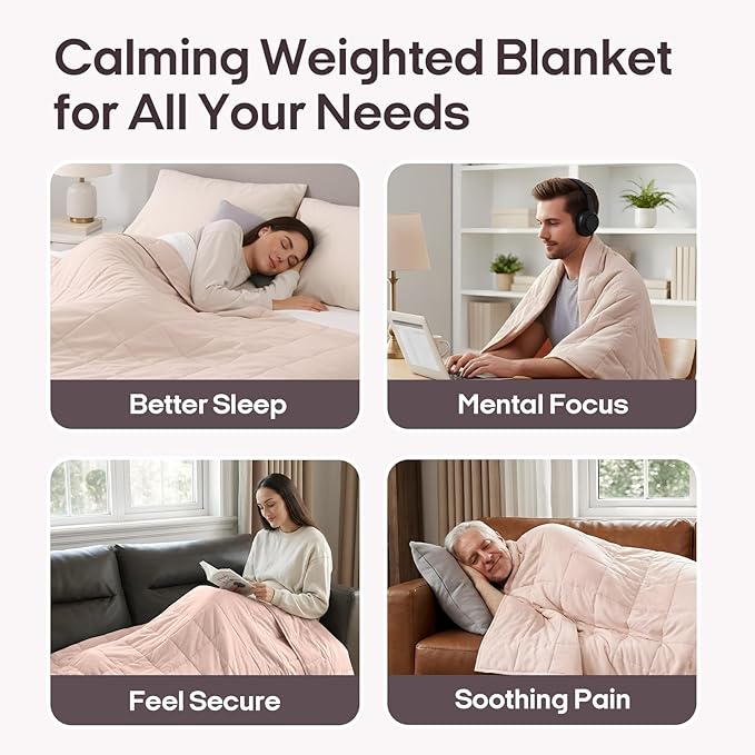 ZonLi Weighted Blanket for Adults (60"x80", 20lbs, Light Pink) Queen Size High Breathability Cooling Heavy Blanket, Soft Material with Premium Glass Beads, All-Season, Easy Care