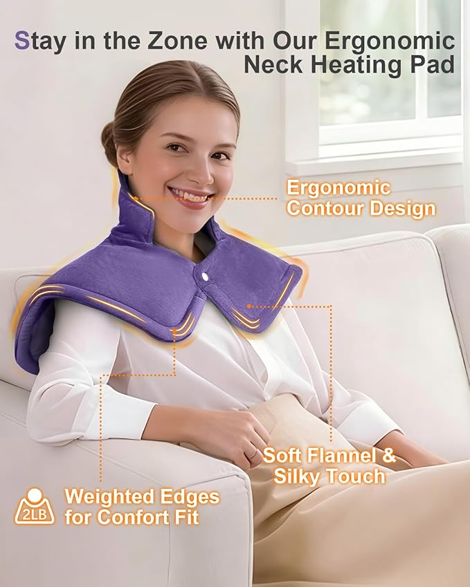 Heating Pad for Neck Shoulders Back, Upgraded PTC+NTC Even Heating, Versatile Electric Heated Neck Wrap for Full-Body Relax, Birthday Gifts for Women Men, Mothers Day Gifts for Mom Wife, Purple