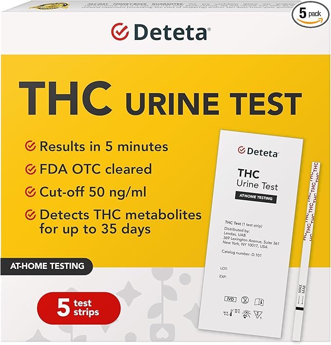 Home Marijuana Drug Test Kit, Highly Sensitive THC Drug Test Kit Marijuana/Weed, THC Drug Test Urine, Easy Home Drug Test Marijuana/THC Substance Abuse, 5 THC Test Strips/Sticks, 50 ng/ml