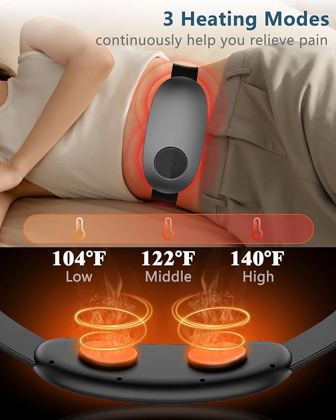 Back Massager with Heat-Heating Pad for Lower Back Massage Abdominal Belly with 6 Massage&16 Intensity,Portable Cordless Personal Lumbar Travel Wrap Belt Gifts for Men Women Teen Girl