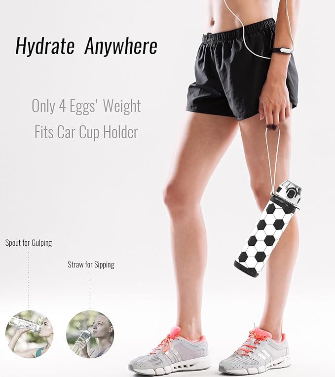 32oz/1L Sport Water Bottle, Light Tritan, Quick-Open Chug Lid/Straw 2-in-1, Leak-Proof, Dishwasher-Safe, BPA-Free, Drop-Resist & Scratch-Resist for Travel/Gym/Office/Fan Gift (Soccer)