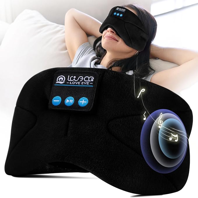 LOVE EYE Sleep Headphones Bluetooth 5.4 Sleeping Eye Mask Wireless Music Earphones with HD Speakers for Side Sleepers Total Blackout Cotton Mask for Travel, Home, Office, Unique Gifts