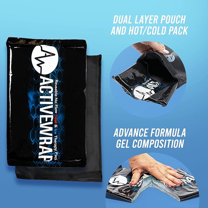 Activewrap Reusable Ice Packs for Injuries - Hot and Cold Gel Compress for Injury Recovery and Pain Relief, Soft, Flexible Leakproof Pad for Back, Knee, Hip, & Shoulder - Large Square (10 x 10 Inches)