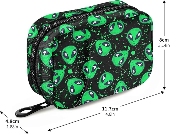 Green Alien Pill Box 7 Day Pill Case Travel Pill Organizer Bag Container for Medicine with Zipper Portable Weekly Case Compact Size for Medicine, Vitamin, Supplement