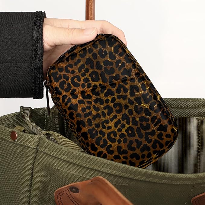 Gold Leopard Cheetah Skin Travel Pill Organizer Box Weekly Portable Pill Case Daily Pills 7 Day Small Birth Control Pills Container Removable Compartments for Medicine Vitamins Fish Oil