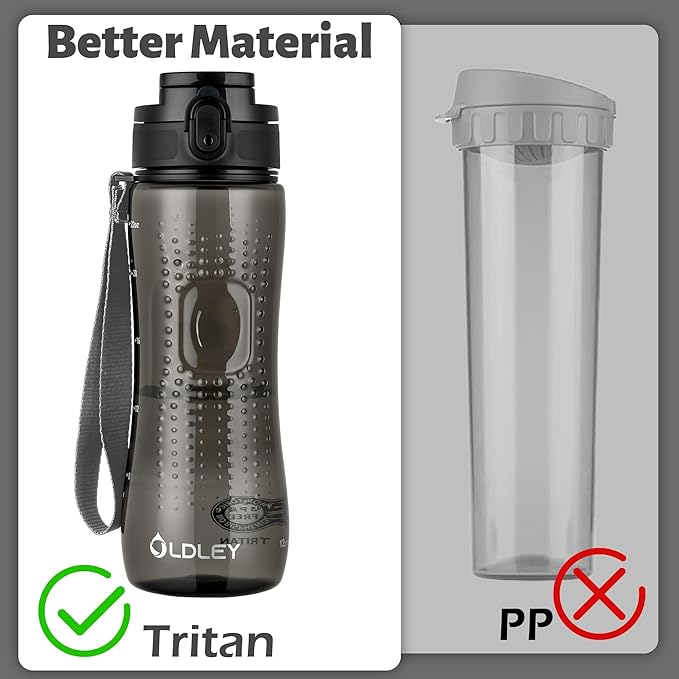 OLDLEY 25 oz Water Bottle, Motivational Water Bottle with Time Marker, Sports Water Bottle With Strap, Leakproof & BPA Free Large Water Bottles for School, Gym, Travel, Outdoor, Transparent Black