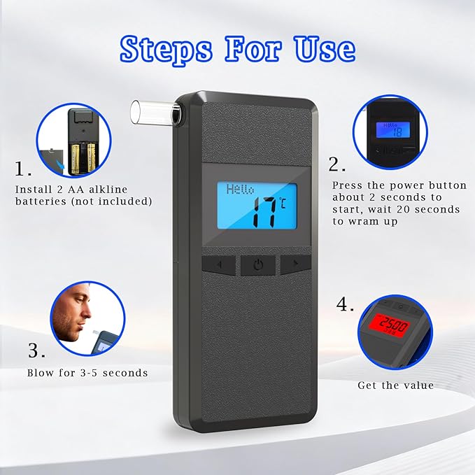 Personal Breathalyzers, Home Breathalyzer for Alcohol with LCD Display, Equipped with Memory Function, Sound and Color Alarm Pocket Breathalyzer