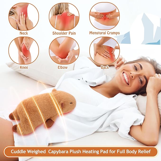 1.8lb Weighted Capybara Microwavable Heating Pad-14‘’Weighted Capybara Heating Pads for Cramps &Period Pain Relief for Women,Heatable & Coolable Stuffed Animals Bedtime Birthday Gift for Women Kids