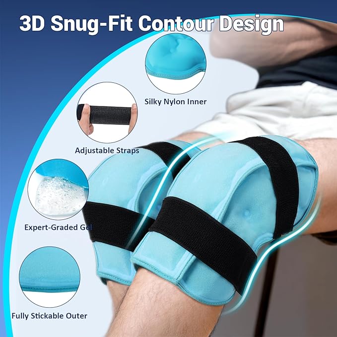 Comfytemp 3D Ice Pack for Knee Injuries, Reusable Gel Wrap, Knee Cold Pack Physical Therapy for Leg Pain Relief, Replacement, Arthritis, Muscle Recovery, Running Essentials - 2 Packs