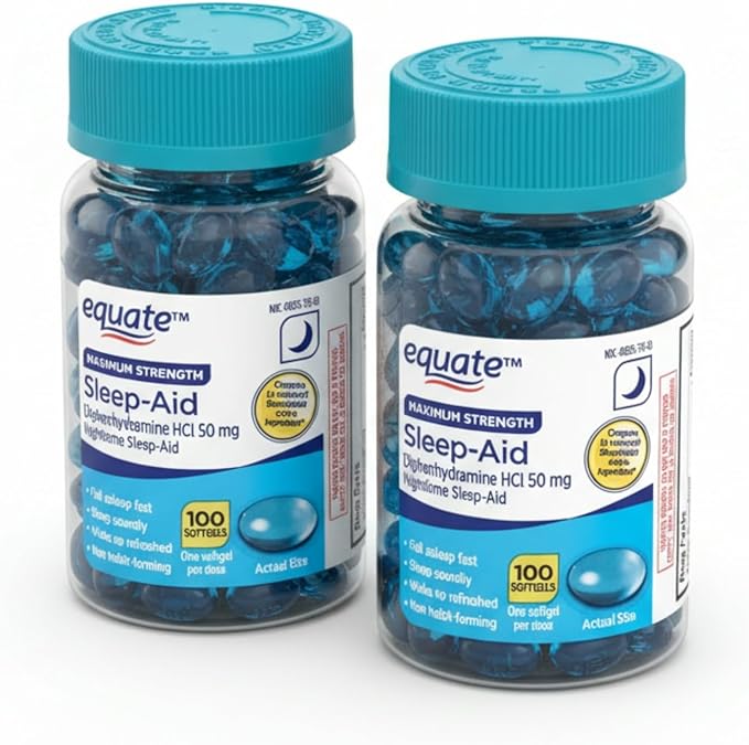 Maximum Strength Nighttime Sleep Aid 50mg – 100 Softgels, Night Time Sleep Support for Adults, Non-Habit Forming Sleeping Aid, Sleep Pills + 7 Day Pill Organizer Included (Pack of 2)