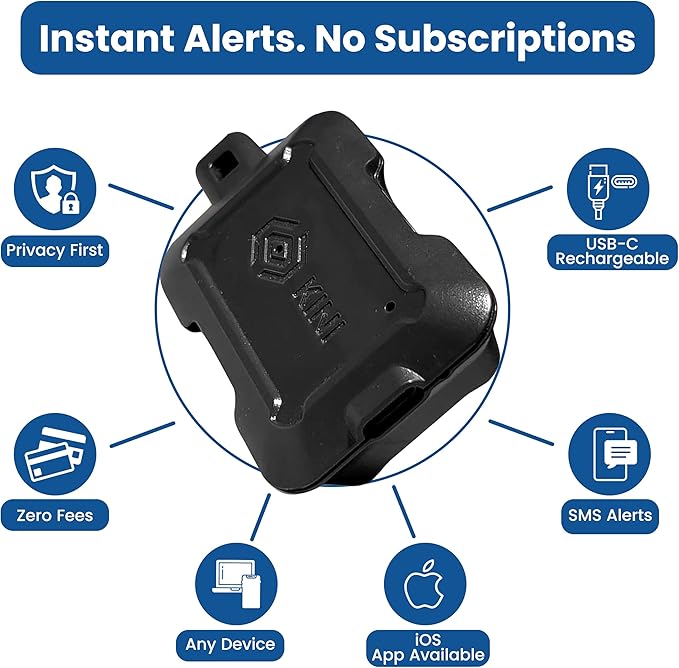 Instant Kini Safe Alert Wi-Fi Motion Sensor Alarm - Real-time SMS, Email, IFTTT - Great for Gun Safes, Cabinets, Office - Easy Install, No Subscription, Long Lasting Rechargeable Battery, USA-Made