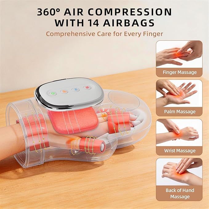 Cordless Hand Massager with Heat and Compression for Arthritis Carpal Tunnel, 3 Massage Modes 3 Heating Levels 5 Intensities Hand Massage Helps Soothe Hand Fatigue, Gift for Women Men