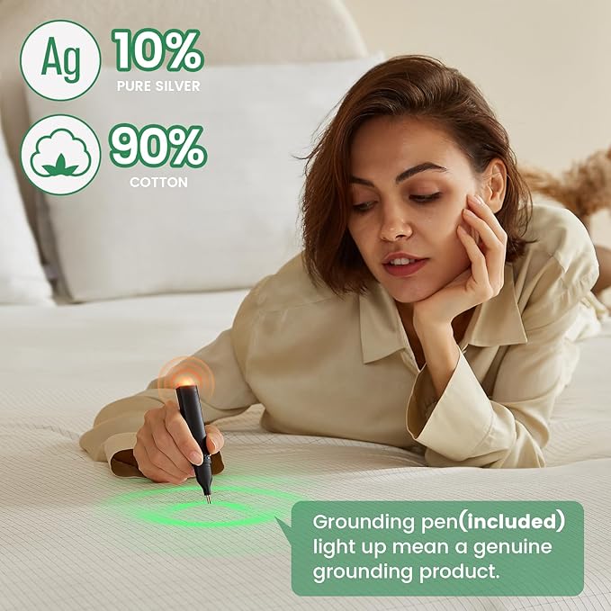 Grounding Sheets, 10% Silver Infused Bed Sheets Grounding Bed Sheets, 90% Organic Cotton Grounded 400 Threads Bedding [Full - 54"x75"x15",Off White]