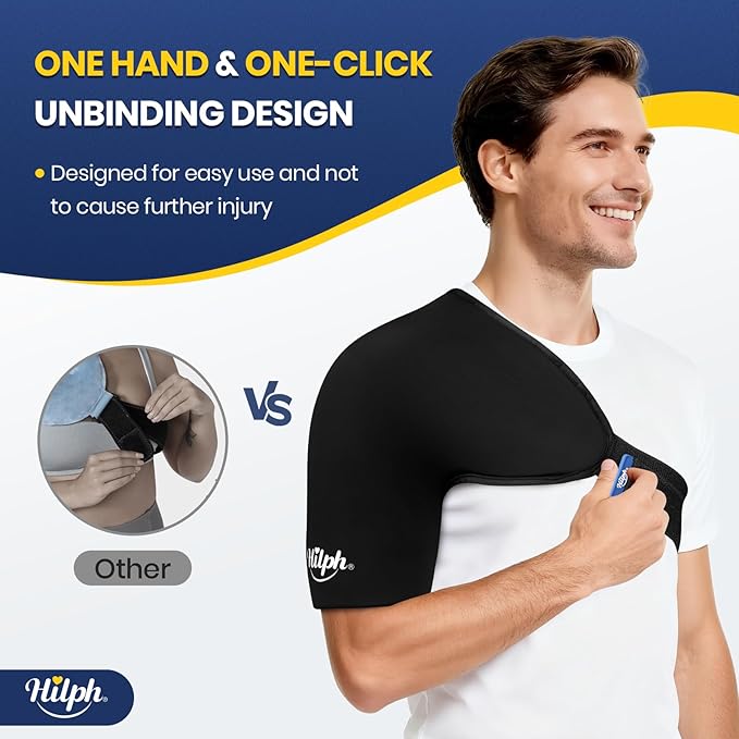 Hilph 3D Double-Layer Gel Shoulder Ice Pack Wrap for Rotator Cuff & Surgery Recovery - Reusable Cold Therapy Gel Pack with Adjustable Straps, Easy to Wear, Flexible Fit for Men & Women, Large