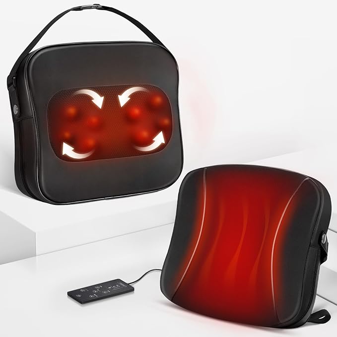 Back Massager with Heat - Shiatsu Neck Massager Deep Tissue 2-in-1 Kneading Chair Massage Pillow for Lower Back/Leg/Shoulder - Lumbar Support Pillow for Back Pain Relief - Gifts for Mom Dad Women