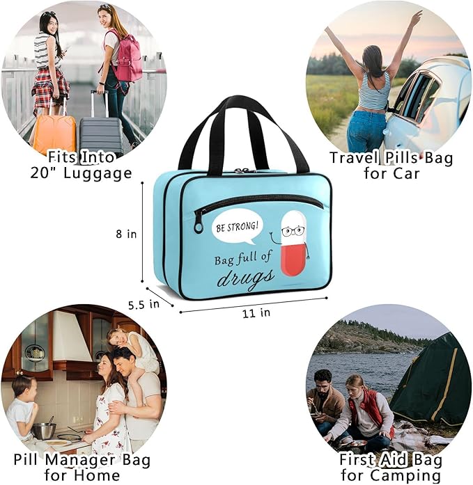 Naanle Pill Organizer Bag Travel Pill Bottle Medicine Organizer Home Storage Medication Bag for Vitamin Supplements, Cute Cartoon Pill Empty First Aid Bag for Car Camping, 1.0 Count
