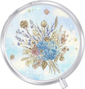 Round Pill Case Small Pill Box with Mirror Pocket 3 Compartment Vitamin Pill Medicine Case Organizer Pill Containers for Traveling Blue Dried Flowers