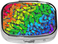 Butterfly Pill Box 2 Compartment Small Pill Case,Portable for Pocket or Purse Pill Organizer Pill Container Holder with Mirror to Hold Vitamins, Medication, Fish Oil and Supplements