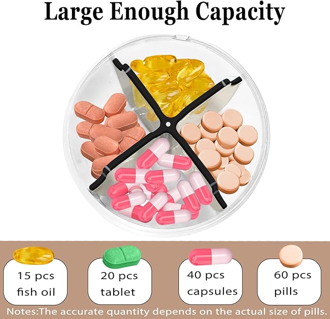 Pill Box, Pill Organizer for Travel Cute Medicine Organizer NO-BPA Moisture Proof Medicine Container for Vitamins, Fish Oils, Supplements (White)