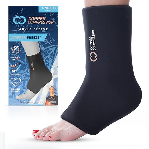 CopperFreeze™ Ankle Sleeve by Copper Compression – Hot & Cold Therapy Support for Ankle Pain, Swelling, Sprains, Plantar Fasciitis, and Injury Recovery – 360° Copper Infused Relief for Foot & Heel – One Size