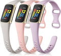 Maledan Slim Band Compatible with Fitbit Charge 6/Charge 5 Advanced Fitness Tracker, 3 Pack Cute Durable Slim Thin Sport Waterproof Replacement Wristbands for Women Men, Pink/Gray/Lavender