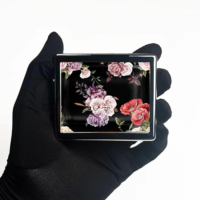 7 Days Chromed Shiny Silver Pill Organizer with Mirror Inside Has 8 Separate Compartments Rectangle 7 Days Pill Box Pill Case (Poppy and Roses)